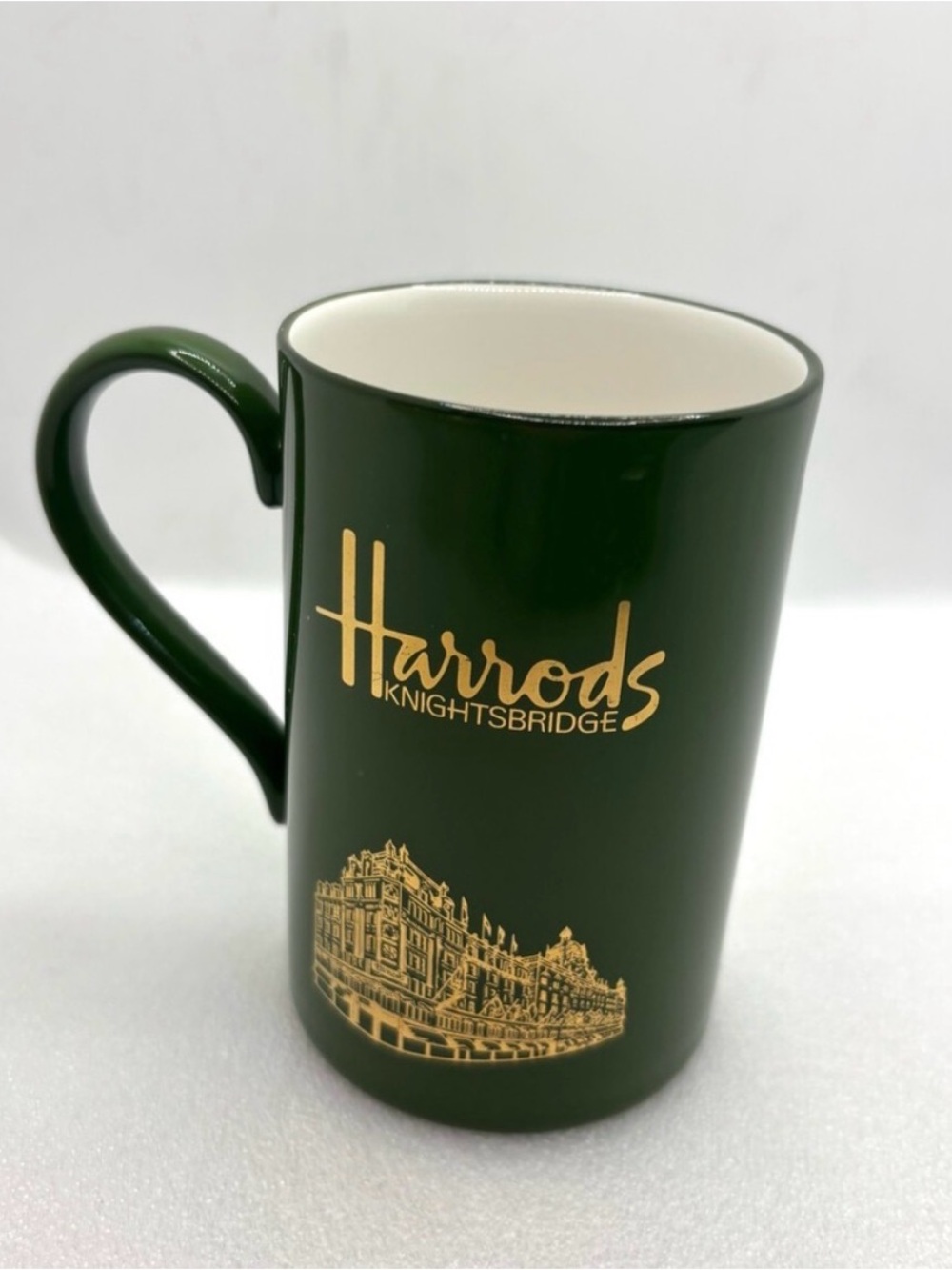 Harrods Knightsbridge Green and Gold Logo Ceramic Mug